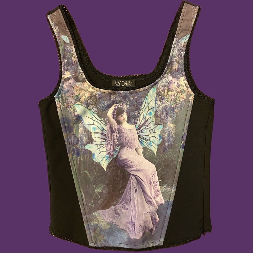 *SOLD ON DEPOP* Dolls Kill Widow Fairy print bodice/corset top